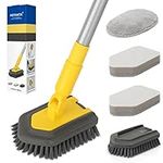 Bathroom Tile Cleaner,3 in1 Shower Cleaning Brush,Long Handle Scrubbing Brush 147cm,Stiff Bristles Tub Tile Scrubber Brush Sponge+Microfiber Pad, Cleaning Bathroom Tub Tile Sink Wall