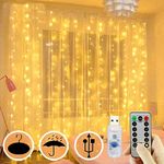 FANSIR 300 LED Curtain Lights, USB Plug in Window Lights 3m x 3m 8 Modes Remote Control Fairy Light Waterproof LED Copper String Lights for Outdoor Indoor Wedding Party Garden Bedroom Decoration