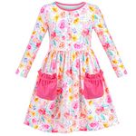 Sunny Fashion Girls Dress Sweet Floral Blossom Dress with Pink Ruffle Pocket Long Sleeve Age 8 Years