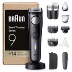 Braun Beard Trimmer Series 9, +14 Barbering Tools, Power Boost & Lifetime Sharp ProBlade, 180 Min, with Fade, 52 Lengths, PrecisionWheel & Lock, Waterproof, BT9565, Titanium