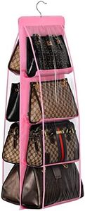 Lirex Handbag Hanging Purse Organizer for Closet, 8 Pocket Handbag Storage Organizer Hanger Oxford Cloth Closet Organizer for Family Closet Bedroom, Foldable and Universal Fit, Pink