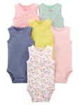 Simple Joys by Carter's Baby Girls' 6-Pack Sleeveless Bodysuit, Pink, Purple, Yellow, Floral, 6-9 Months