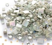 Lanyani 430Pcs Iridescent White Glass Mosaic Tiles Variety Styles Mosaic Tiles Pieces Bulk Shimmering Crystal Tile for Glass Crafts and DIY Decorations, 1.2 Pounds Pack