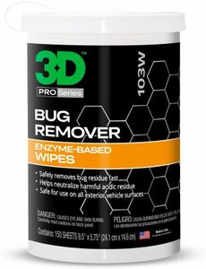 3D Bug Remover - Versatile Exterior Solution for Removing Bugs from Plastic, Rubber, Metal, Chrome, Aluminum, Windows & Mirrors, Safe for Car Paint, Wax & Clear Coat, 150 Wipes