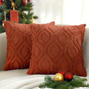 decorUhome Christmas Decorative Throw Pillow Covers 20x20, Soft Plush Faux Wool Couch Pillow Covers for Home, Set of 2, Rust