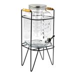 4 litres Glass Drink Dispenser with/Without Black Wire Stand + Tap/Lid – Glass Water Dispenser for Juices, Cocktails, Lemonade & Water (with Handeled Stand)