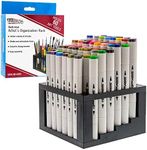 U.S. Art Supply 60 Hole Multi-Level Plastic Organization Rack Pencil, Brush & Supply Holder - Desk Stand Holding Rack for Pens, Paint Brushes, Colored Pencils, Markers