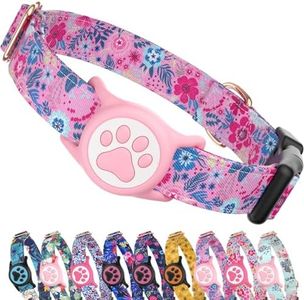 WhoseID Airtag Dog Collar,with Waterproof airtag Holder，Original Stylish Cute Pattern Design.QR Code ID Buckle，Comfortable Soft Cotton for Small Medium Large Dogs