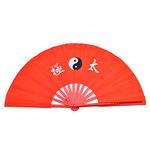 V GEBY Tai Chi Fan Tai Chi Martial Arts Kung Fu Bamboo Silk Dance Pratice Training Performance Fan(Red Rib)