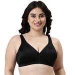 Enamor F024 Plush Comfort Full Support Bra - Non-Padded Wirefree High Coverage - Black