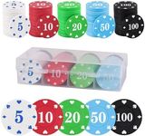 sharkplay Plastic Poker Chips Set with Storage Box for Blackjack, Texas Hold'em, Night Poker Games (100PCS with Numbers)