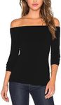 Women's Sexy Slim Fit Stretchy Off Shoulder Long Sleeve Blouse Tops Shirt Black M