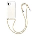 kwmobile Crossbody Case Compatible with Apple iPhone 11 Case - Clear TPU Phone Cover w/Lanyard Cord Strap - Transparent/Gold