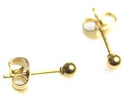 3mm Pair GOLD small round Ball Surgical Stainless Steel Mens Womens Unisex Upper Ear Earrings Studs Butterfly Back