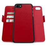 Dreem Fibonacci 2-in-1 Wallet Case for Apple iPhone SE 3 (2022), SE 2, & 8/7 - Luxury Vegan Leather, Magnetic Detachable Shockproof Phone Case, RFID Card Protection, 2-Way Flip Stand - Red