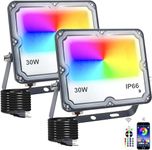 LED Flood Lights, RGB Color Changing Light, App & Remote Control Timing Memory, IP66 Waterproof Stage Gaming Room Events Landscape Decoration Light Outdoor Indoor(2 Pack) (30W RGB)