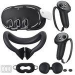 KANG YU Compatible with Oculus Quest 3 Accessories, VR Silicone Face Cover, VR Shell Cover,Touch Controller Grip Cover,Camera Lens Protector Set (Black)