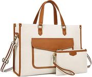 Womanix Women Laptop Tote Bag Canvas Laptop Bag 14 Inch Work Shoulder Bags Casual Briefcase Handbag For Travel, Office, College (0041, Beige Tan)