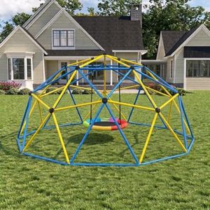 Climbing Dome with Rainbow Saucer Swing, 10FT Indoor Jungle Gym for Kids