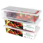 SILIVO Fridge Organiser with Lids Food Storage Containers with Draining Grid, Fridge Organiser for Storing Fresh Fruit, Vegetable and Cheese (3 x 1.5L)