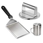 HULISEN Smashed Burger Kit, Stainless Steel Burger Press with Edge, Grill Spatula and Spice Dredge Shaker - Burger Smasher Griddle Accessories Kit for Flat Top Griddle Grill Cooking, Gift Package