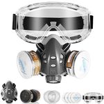 DK177 Half Facepiece Reusable Dust Mask, Respirator Mask with Filters and Safety Goggles,Gas Mask Spray Paint Mask,Dust Masks used for Chemical,Grinding,Sanding,Welding and Painting