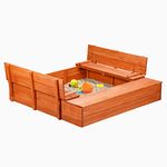 Kids Wooden Sandbox with Cover and Foldable Storage Bench Seats, Sand Table with Protection Bottom Liner,Kids Play Equipment for Outdoor Backyard Garden 47X47in.