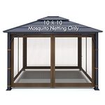 Gazebo Universal Replacement Mosquito Netting - Wonwon Outdoor Gazebo Canopy 4-Panel Screen Walls with Zipper for 10' x 10' Gazebo (Mosquito Net Only) (Brown)