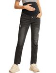 Maacie Women's Maternity Jeans Straight Leg Anti-Slip Comfy Cute Pants Over The Belly with Pockets, Black, Medium
