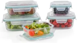 DURA LIVING 10-Piece Glass Food Storage Containers with Airtight Locking Lids – BPA-Free, Microwave, Oven, Freezer & Dishwasher Safe – Ideal for Meal Prep, Leftovers, Snacks