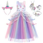 Unicorn Princess Dress Up Clothes for Little Girls – Costume, Jewelry and Headband (8-9 Years, Unicorn Princess 5C)