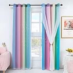 Stiio 2 Panels Star Blackout Curtains for Girls and Boys, Yellow Pink Ombre Stars Cutout Window Panels Thermal Eyelet Kids Curtains with Sheer for Baby's Room/Nursery Home Décor, W52xL63