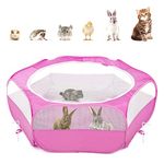 Pawaboo Small Animals Playpen, Waterproof Small Pet Cage Tent with Zippered Cover, Portable Outdoor Yard Fence with 3 Metal Rod for Kitten/Puppy/Guinea Pig/Rabbits/Hamster/Chinchillas, Magenta