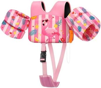 HeySplash Toddler Swim Vest, Toddler Floaties Fit 13,2-33 Lbs, Puddle Kids Jumper with Adjustable Strap, Pool Float Jacket Arm Floaties Baby Floatie Water Wing Pool Swimming Aid, Pink-Striped Flamingo