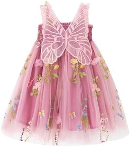 Miipat Robe Bébé Fille Tulle Papillon Jeune Enfant Fille sans Manches Brodé Fleur Princesse Robe Fête de Mariage Robes d'anniversaire pour Filles Rose Foncé 110 3-4 Ans