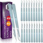 Disposable #10 and #11 Scalpel Blades, Pack of 20 Dermaplaning Blades w. Plastic Handle, Surgical Knife Scalpel, Carbon Steel Dermablade Surgical Blades Individually Wrapped 10x#10, 10x#11 Blade