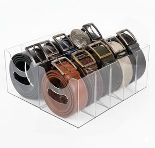 Hualinsyi Belt Organizer,Acrylic Belt Organizer for Closet with Removable Dividers 5 Compartments & Handles Drawer organization and storage for Purse,underwear, Socks,and Ties (2pack)