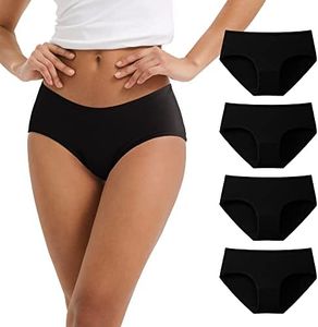 INNERSY Bragas Negras Algodon y Spandex Braguitas Mujer Comodas Culotte Cintura Media Pack de 4 (M, 4 Negro Básico)