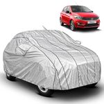 Fabtec Waterproof Car Body Cover for Tata Tiago Metallic Silver Car Cover with 7 Black Piping Strips for Extra Protection and Soft Cotton Lining, Full Bottom Elastic Triple Stitched car Cover