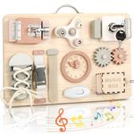 Joyreal Wooden Busy Board for Toddlers - Activity Board Sensory Toys Fidget Board Montessori Toys 1 2 3 Years Old Travel Toys for Plane Fine Motor Skills Gift for Girls Boys