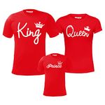 Hangout Hub HH45 Men's Women's & Boy's Round Neck T-Shirt King Queen Prince (Red;Men XXL (44), Women L (38) ;Boys-12-14Yrs) Pack of 3 Family T-Shirts