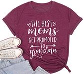 The Best Moms Get Promoted to Grandma T Shirt Women Grandmother Gift Shirt with Funny Saying Casual Tee Top, Purple, Large