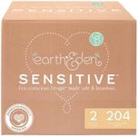 Earth & Eden Sensitive Baby Diapers, Size 2 (204 Count) - Eco-Conscious & Hypoallergenic Diapers - No Harsh Chemicals - Comfortable and Gentle on Skin - Dermatologically Approved