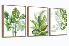 Enartly Green Plants Canvas Wall Art Minimalist Floral Prints Leaf Simple Picture Botanical Leaves Tropical Painting Artwork for Bathroom Living Room Bedroom Home Office Decor Wood Framed 12"x16"x3