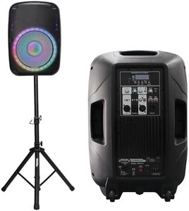 TUMAN Pro Portable 15-Inch PA Speaker System DJ Amplified Loud Speaker with Stand Bluetooth/USB/SD Card Reader/FM Radio/Remote Control/LED Light, Good for Churches, Bands, Parties