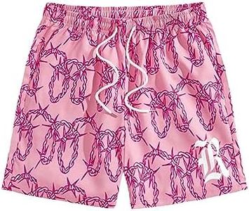 GORGLITTER Men's Graphic Print Gym Track Shorts Drawstring Waist Pockets Workout Cool Shorts Pink B Large
