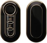 kwmobile Key Cover Compatible with Fiat Lancia 3 Button Car Flip Key - Car Key Fob Case Protector - Black/Gold