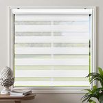 Biltek Zebra Cordless Window Blinds, Dual Layered Light Filtering Roller Shades, Easy Install Blinds, Indoor Home Decor, Pull-Down Shades for Windows, Light Control for Day & Night, White, 33"W X 72"H