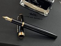 Jinhao Baoer 388 Stainless Steel Fountain Pen Writing Set 0.5mm Medium-Fine Nib ~ Includes Pen + 5pk BLACK Cartridges...