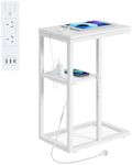 CASADISO Side Table with Power Board : (AU Standards) 3-Tier C Shaped Coffee Table with Built-in Powerboard USB-A/USB-C Ports, Small Bedside Table with Charging Station Storage Shelf for Small Spaces